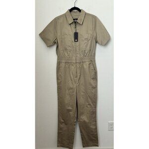 Dickies Women's Khaki Beige Short Sleeve Coveralls Zip Front Pockets Medium